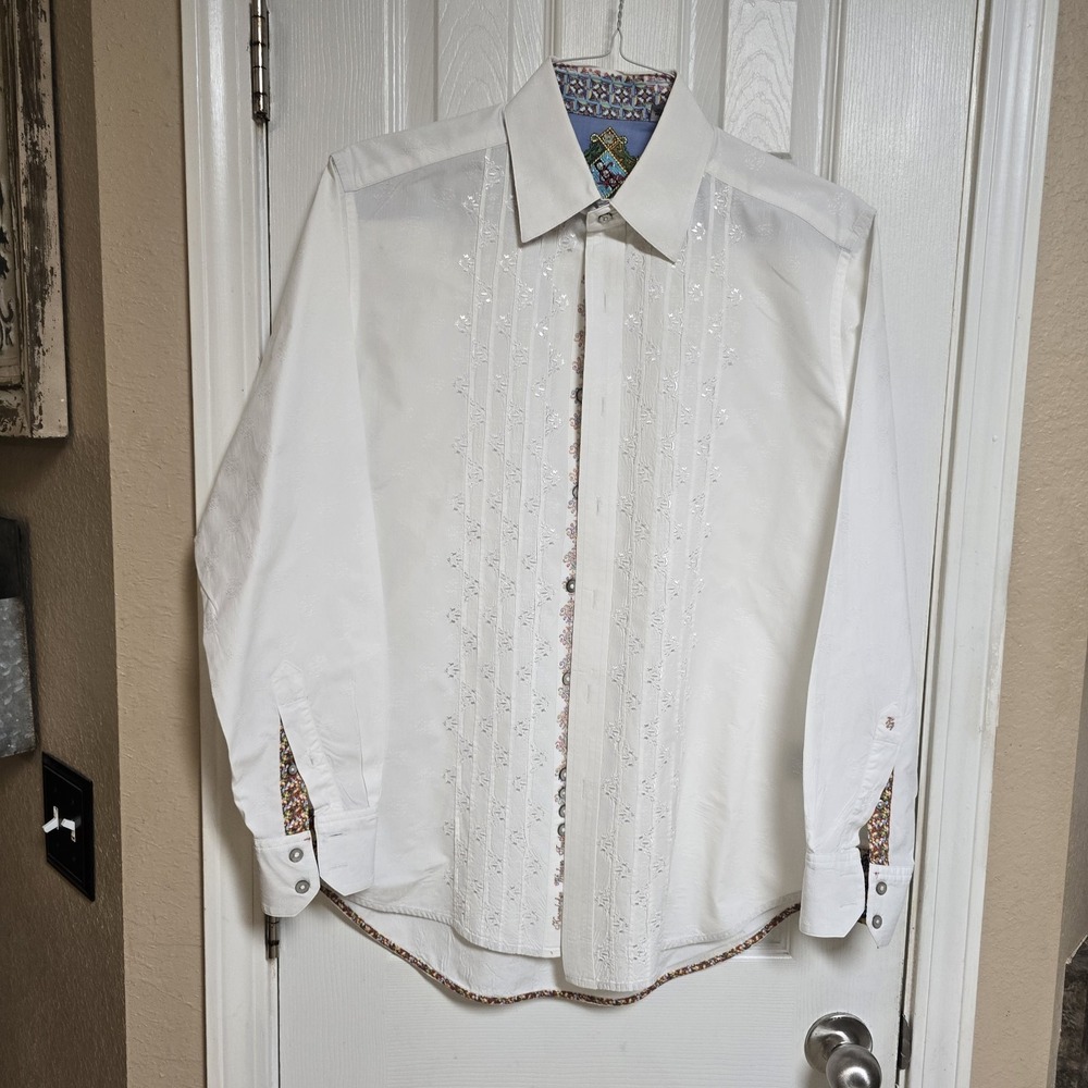 Robert‎ Graham White Long Sleeved Button Down Casual Dress Shirt – Medium